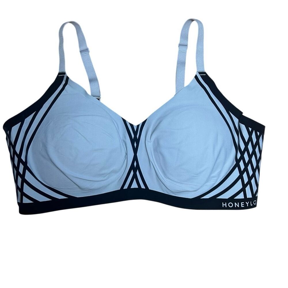 Honeylove Silhouette Wireless Bra Black Gray Womens  2X  Velvet Detail LiftWear